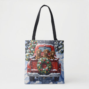 Bolso De Tela Camioneta Roja de Navidad Dachshund Fiesta