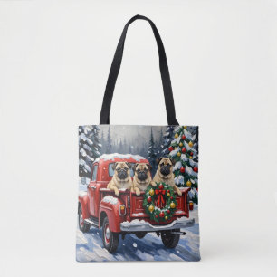 Bolso De Tela Camioneta Roja de Navidad Pug Fiesta