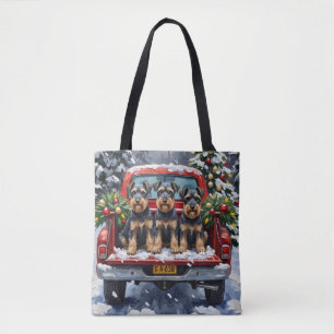 Bolso De Tela Camioneta Roja de Navidad Schnauzer Fiesta