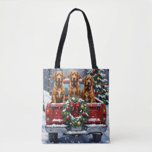 Bolso De Tela Camioneta Roja de Navidad Vizsla Fiesta