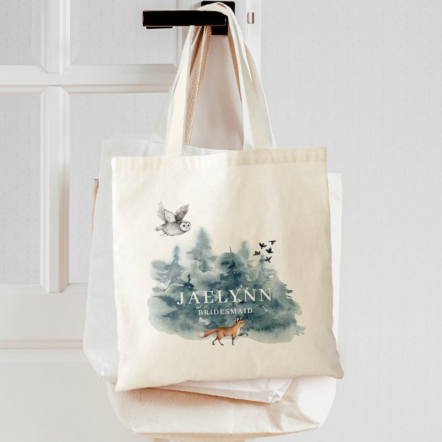 Bolso De Tela Camisa de honor del bosque de acuarela (Watercolor Forest Bridesmaid Tote Bag)