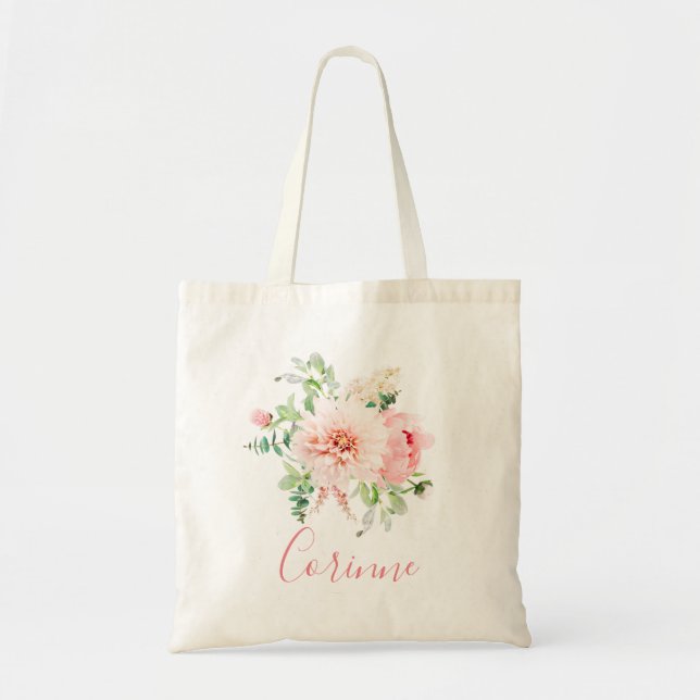 Bolso De Tela Camisa de novias con flores rosas de Rubor (Frente)