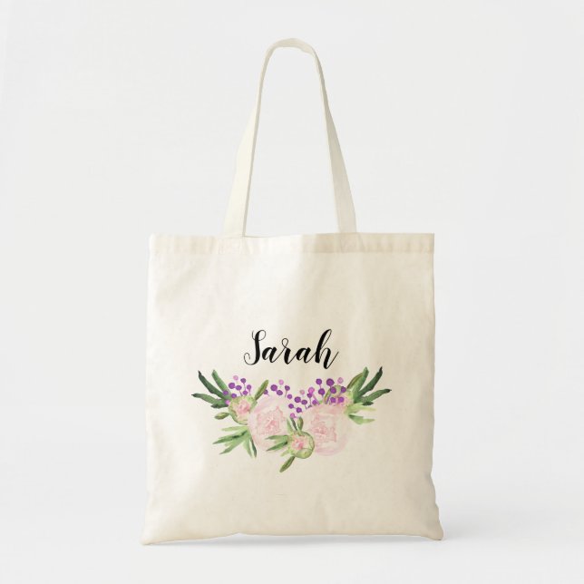 Bolso De Tela Camisa de novias personalizada con Bouquet rosa Fl (Frente)