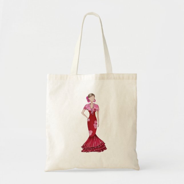 Bolso De Tela Camiseta Flamenca con traje y mantón (Frente)