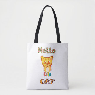 Bolso De Tela Camiseta gráfica con cara de gato Kawaii linda 