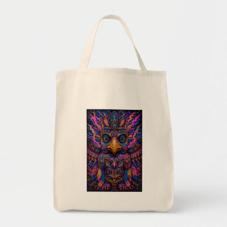 Bolso De Tela Camiseta masculina de arte totémico de búho psicod