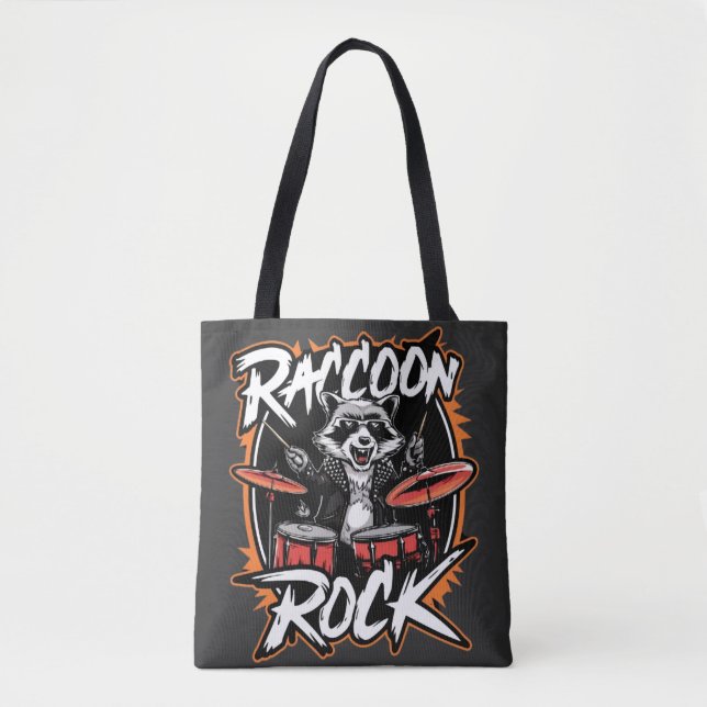 Bolso De Tela Camiseta Raccoon Rock - Funny Raccoon Cowboy Desig (Anverso)
