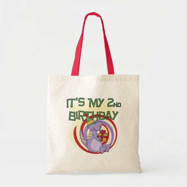 Bolso De Tela Camisetas y regalos de segundo cumpleaños de Dinos (Frente)