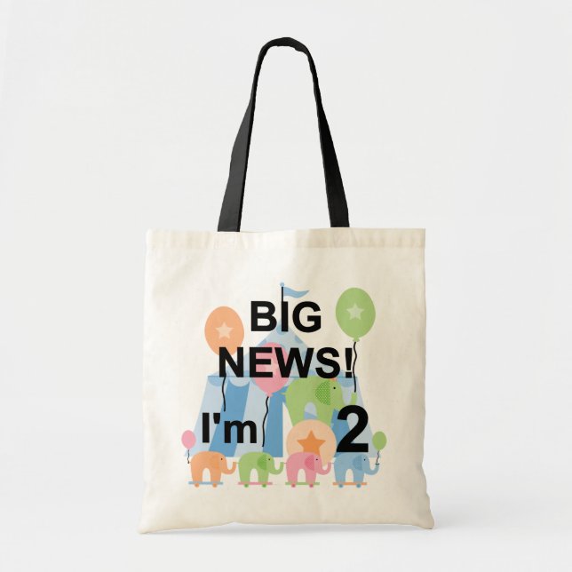Bolso De Tela Camisetas y regalos del 2º cumpleaños de Big News  (Frente)