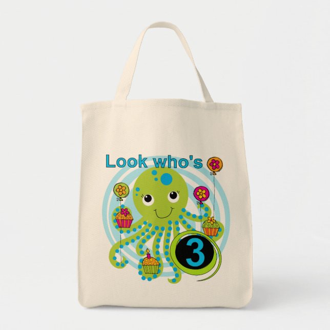 Bolso De Tela Camisetas y regalos Octopus 3º cumpleaños (Frente)