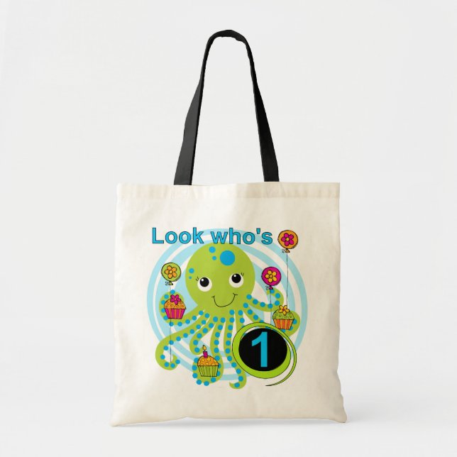 Bolso De Tela Camisetas y regalos Octopus de primer cumpleaños (Frente)