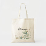 Bolso De Tela Campaña de Bridesmaid<br><div class="desc">Esta bolsa de tote de la dama de honor de la caligrafía de eucalipto y oro es el regalo perfecto de boda para presentar a sus damas de honor y a su dama de honor para un boda rústico. Este diseño artístico presenta acuarelas de color oro y follaje verde dibujadas...</div>