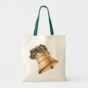 Bolso De Tela Campanas Doradas de Navidad Vintage, Saludos de la