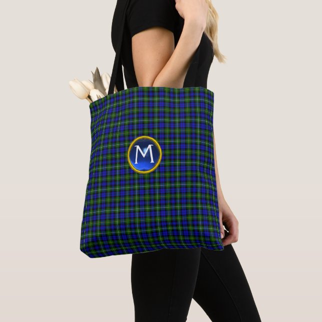 BOLSO DE TELA CAMPBELL AZUL VERDE TARTAN GEM MONOGRAM (Detalle)