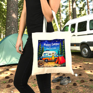 Bolso De Tela Camper Azul Verde Acuarela Campervan 