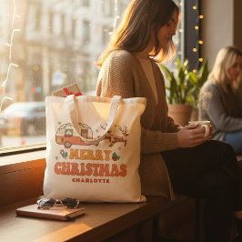 Bolso De Tela Camping Merry Christmas Reindeer Nombre Personaliz