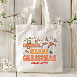 Bolso De Tela Camping Merry Christmas Reindeer Nombre Personaliz