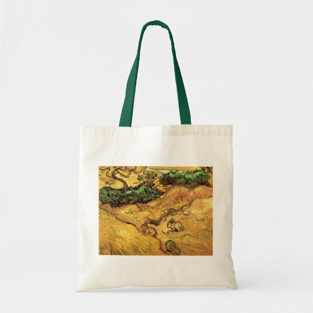 Bolso De Tela Campo con dos conejos por Vincent van Gogh (Frente)