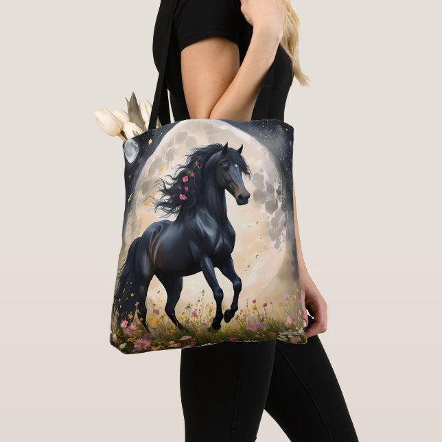 Bolso De Tela Campo de flor de la luna del caballo negro, (Detalle)