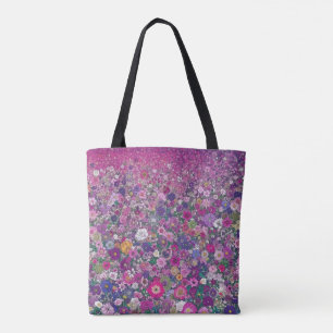 Bolso De Tela Campo de Flores Silvestres Rosadas y Moradas