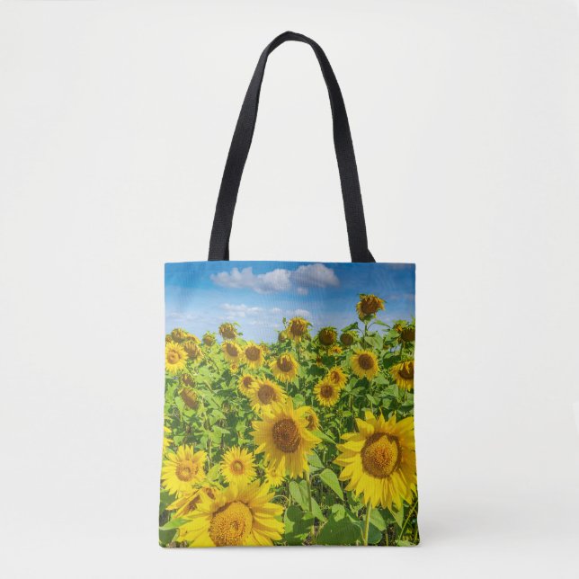 Bolso De Tela Campo de girasoles, día soleado de verano. (Anverso)