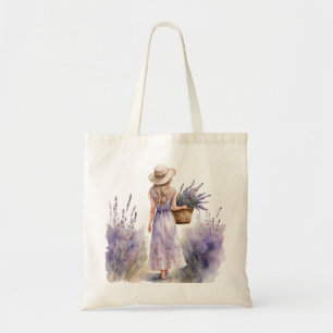 Bolso De Tela Campo de lavanda de Chica de acuarela