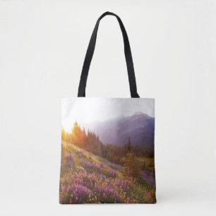 Bolso De Tela Campo de lupino y montañas Olímpicas en