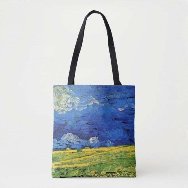 Bolso De Tela Campo de trigo bajo cielo nublado por Vincent van  (Anverso)