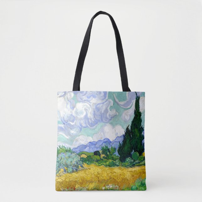 Bolso De Tela Campo de trigo con cipreses de Van Gogh Bella Arte (Anverso)