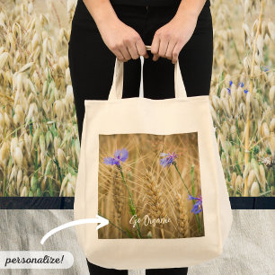 Bolso De Tela Campo de trigo de verano con flores azules