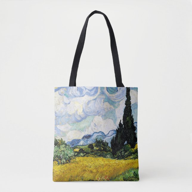 Bolso De Tela Campo de trigo Vincent Van Gogh con cipreses (1889 (Anverso)