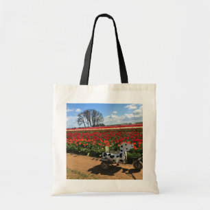 Bolso De Tela Campo de tulipán con vaca de juguete, Oregón