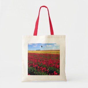Bolso De Tela Campo de tulipanes rojo y amarillo con globo de ai