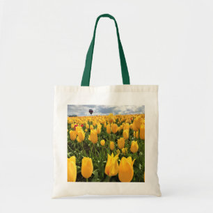 Bolso De Tela Campo tulipán amarillo con globo de aire caliente