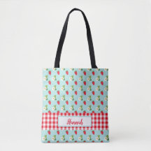 Campos de fresa - Monograma del cheque de Gingham 