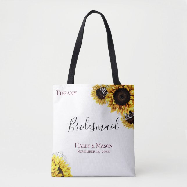 Bolso De Tela Campos de girasol dama de honor personalizada (Anverso)