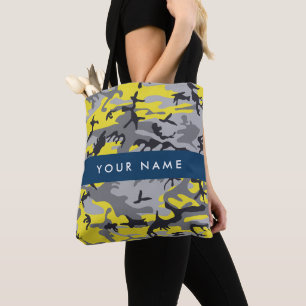Bolso De Tela Camuflaje amarillo y gris Tu nombre personaliza