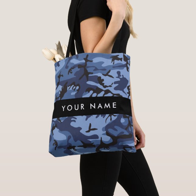 Bolso De Tela Camuflaje azul marino Tu nombre Personaliza (Detalle)