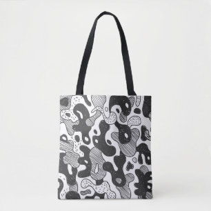 Bolso De Tela camuflaje de estilo doodle abstracto, negro