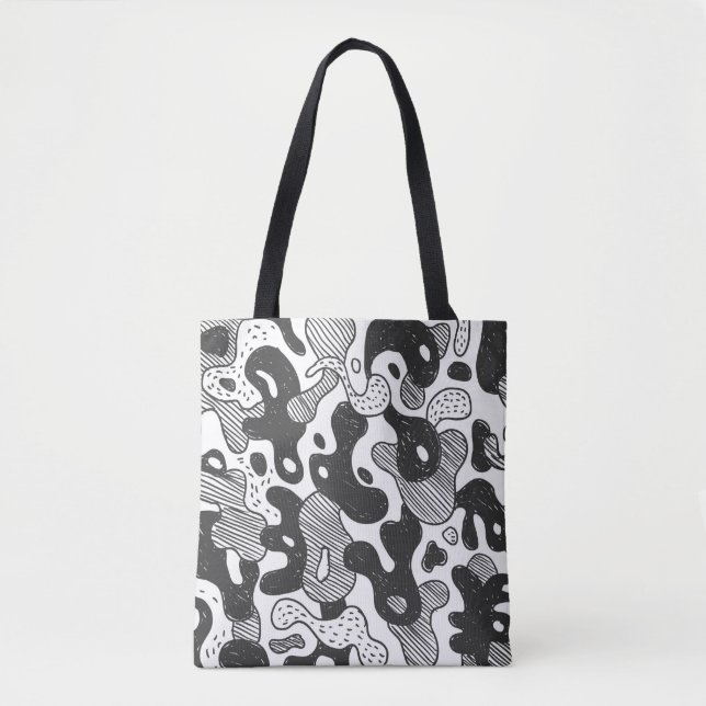 Bolso De Tela camuflaje de estilo doodle abstracto, negro (Anverso)