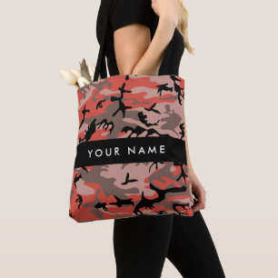 Bolso De Tela Camuflaje Rojo y Marrón Personaliza tu nombre