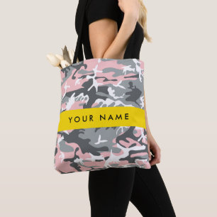 Bolso De Tela Camuflaje rosa y gris Personaliza tu nombre