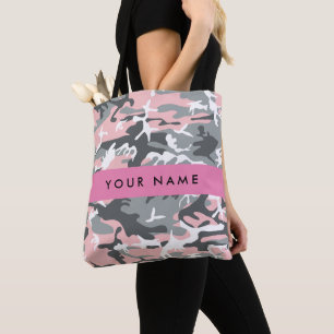 Bolso De Tela Camuflaje rosa y gris Tu nombre Personaliza
