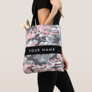 Bolso De Tela Camuflaje rosa y gris Tu nombre Personaliza