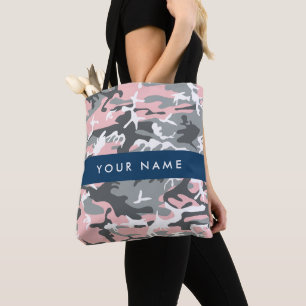 Bolso De Tela Camuflaje rosa y gris Tu nombre Personaliza