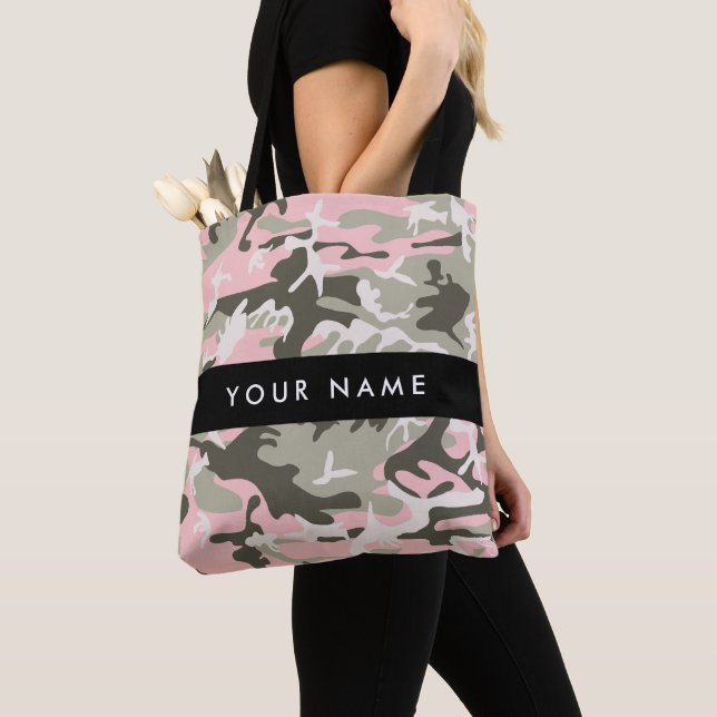 Bolso De Tela Camuflaje rosa y verde Tu nombre Personaliza (Detalle)