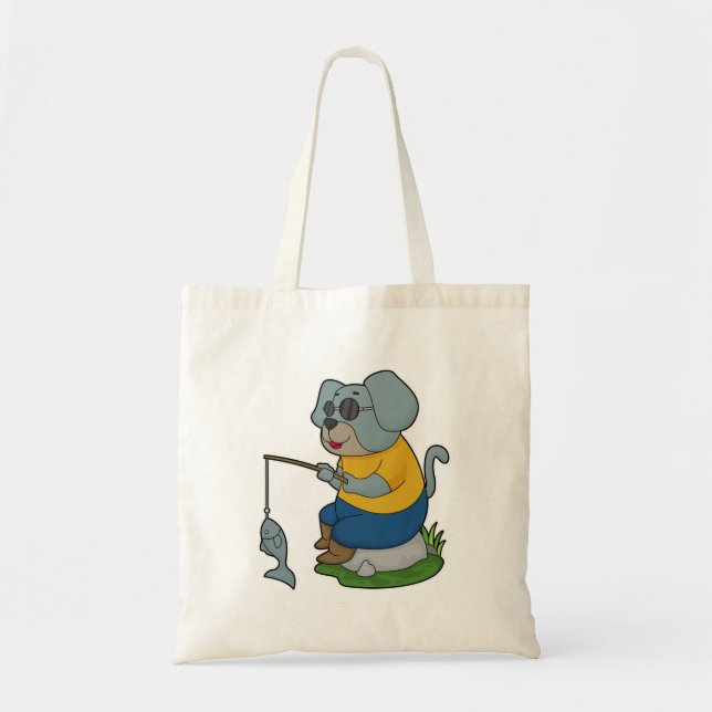 Bolso De Tela Caña de pescar pescador de pesca de perro (Frente)