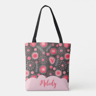 Bolso De Tela Canales grises brillantes y florales nombre floral