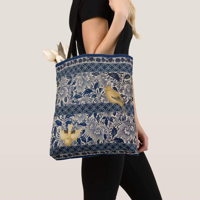 Bolso De Tela Canarias de diseño de Chinoiserie azul (Detalle)