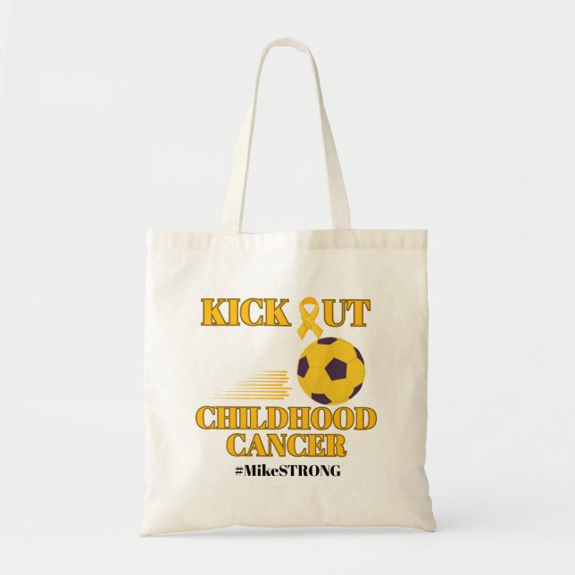 Bolso De Tela Cáncer infantil patea la pelota de fútbol amarilla (Frente)